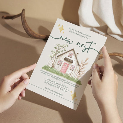 Customized Housewarming Invitation Cards, Pack of 12 Personalized 5.8x8.3 Inch with Premium Red Envelopes