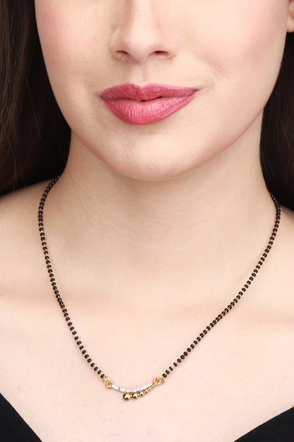 Gold Plated AD Mangalsutra with Black Beads