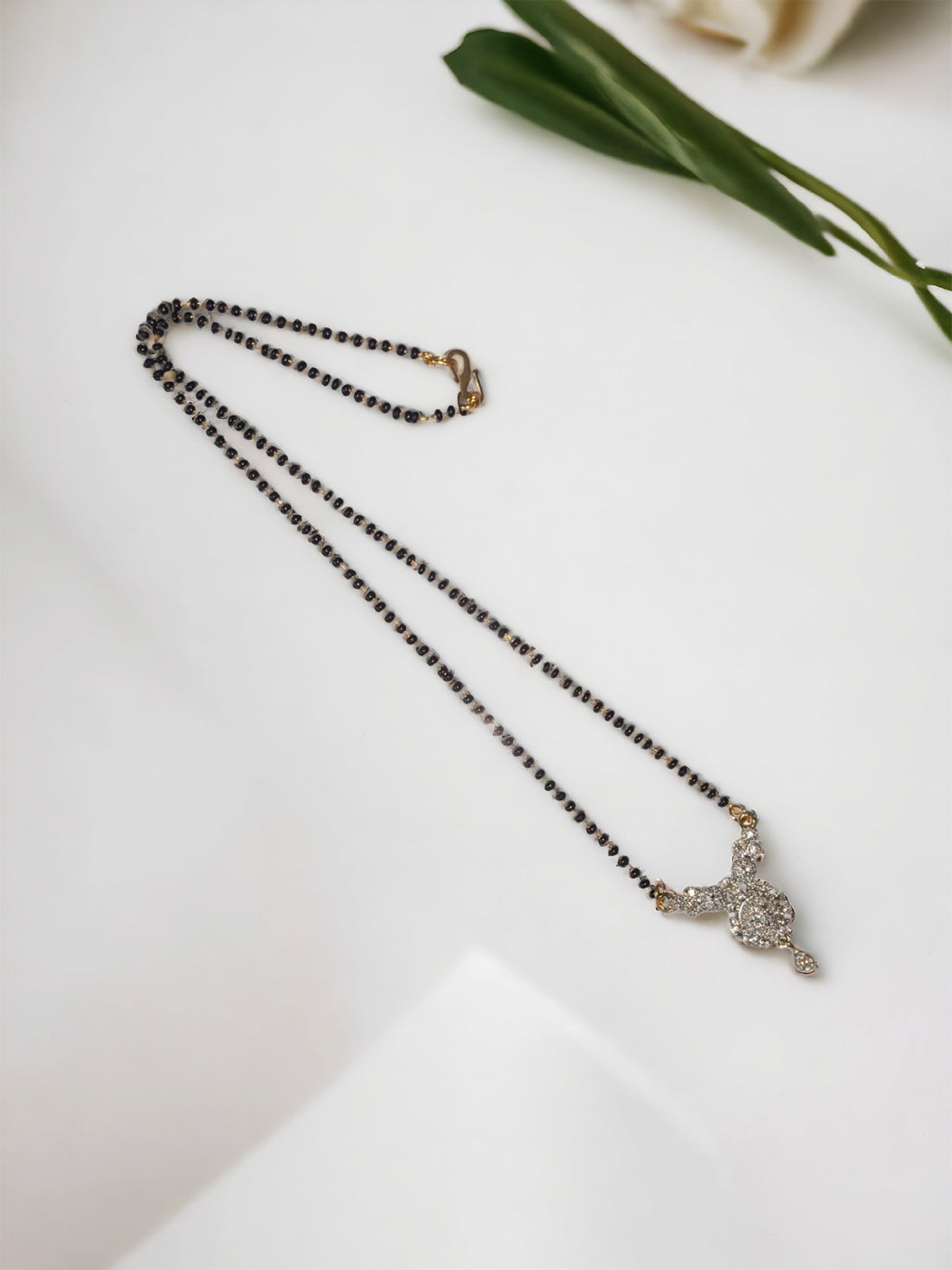 Gold Plated AD Mangalsutra with Black Beads