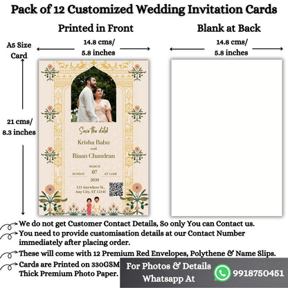Custom Wedding Invitation Card with Couple Photo | Pack of 12 | One side Printed | Envelopes Included