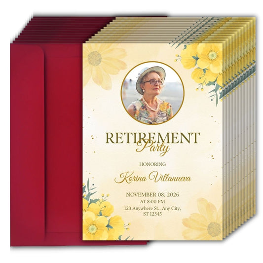 Customised Retirement Farewell Party Invitation Cards with Photo Pack of 12 with Envelopes