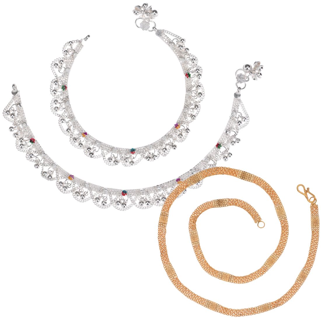 Silver Plated Anklets & 22 inch Gold Plated Chain