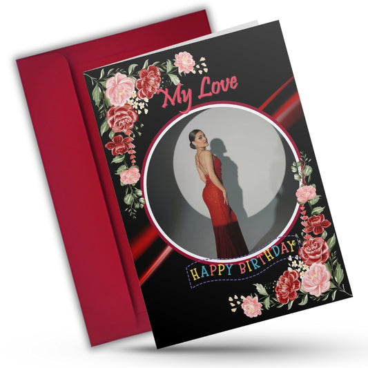 Birthday Greeting Card with Photo for Wife Girlfriend | Preprinted Inside Message