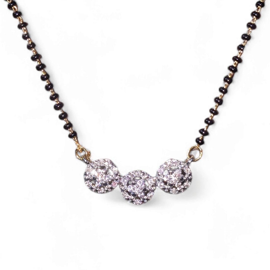 Gold Plated AD Mangalsutra with Black Beads