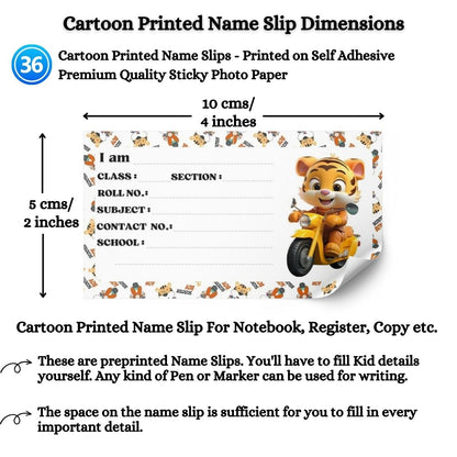 Kids Name Slips Cartoon Printed - Pack of 36 - Self Fill in