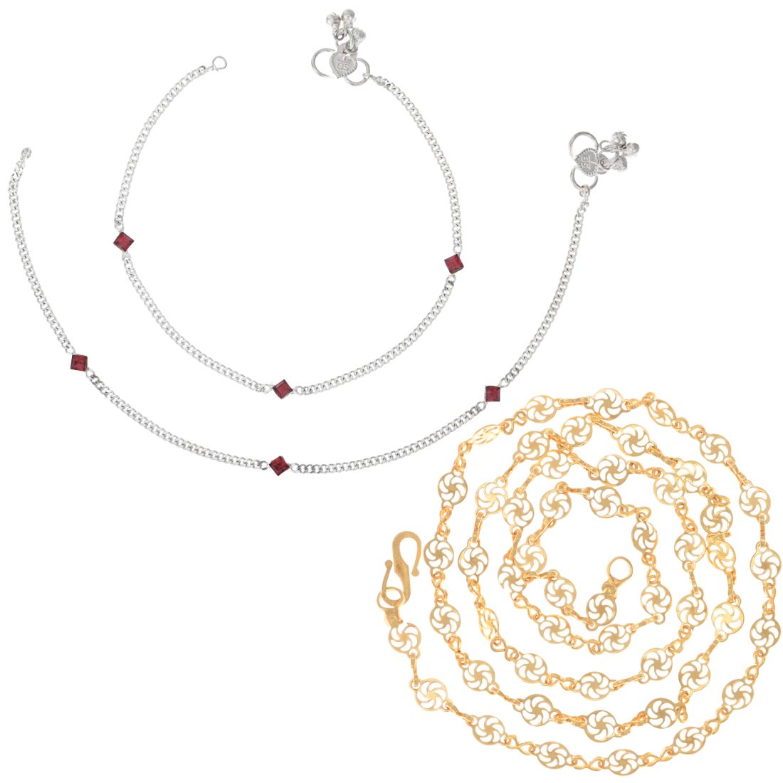 Silver Plated Anklets & 22 inch Gold Plated Chain