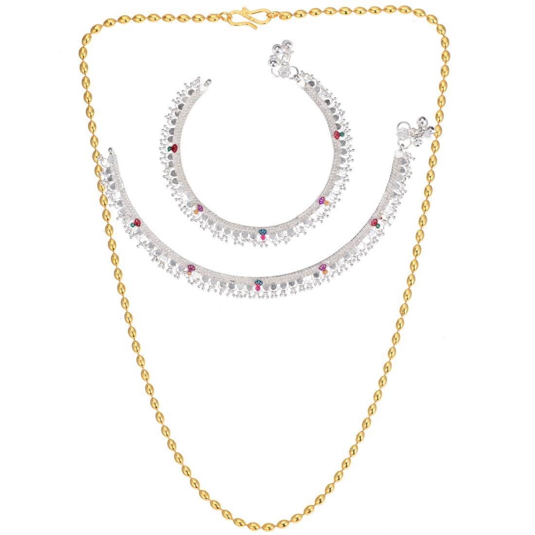 Silver Plated Anklets & 22 inch Gold Plated Chain
