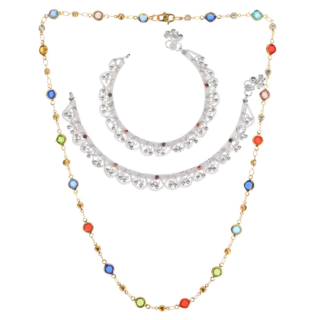 Silver Plated Anklets & 22 inch Gold Plated Chain
