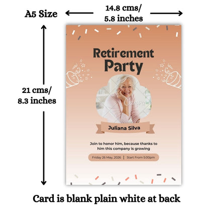 Customised Retirement Farewell Party Invitation Cards with Photo Pack of 12 with Envelopes