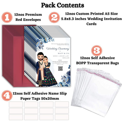 Custom Wedding Invitation Cards with Envelopes | Pack of 12 | One side Printed