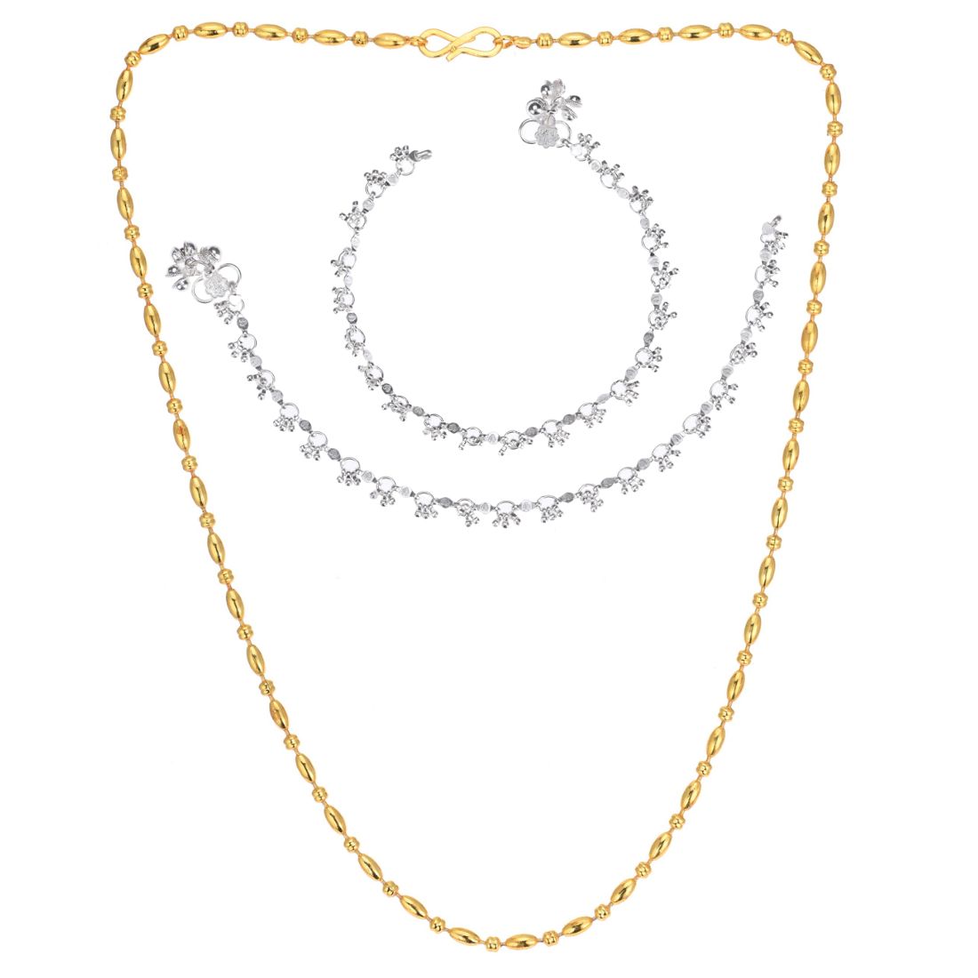 Silver Plated Anklets & 22 inch Gold Plated Chain