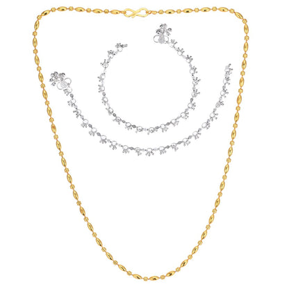 Silver Plated Anklets & 22 inch Gold Plated Chain