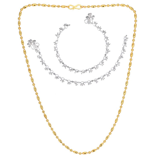 Silver Plated Anklets & 22 inch Gold Plated Chain