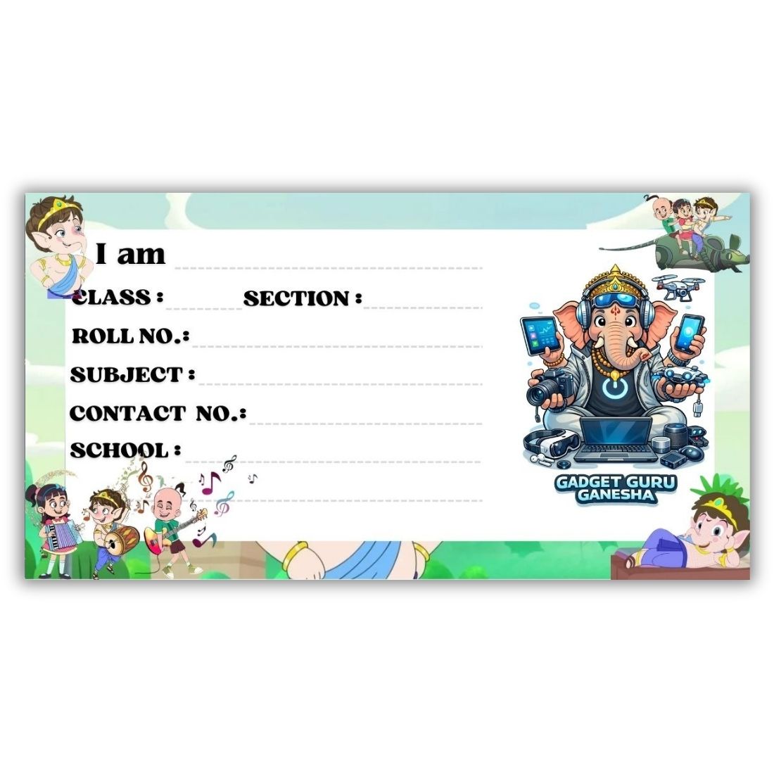 Kids Name Slips Cartoon Printed - Pack of 36 - Self Fill in