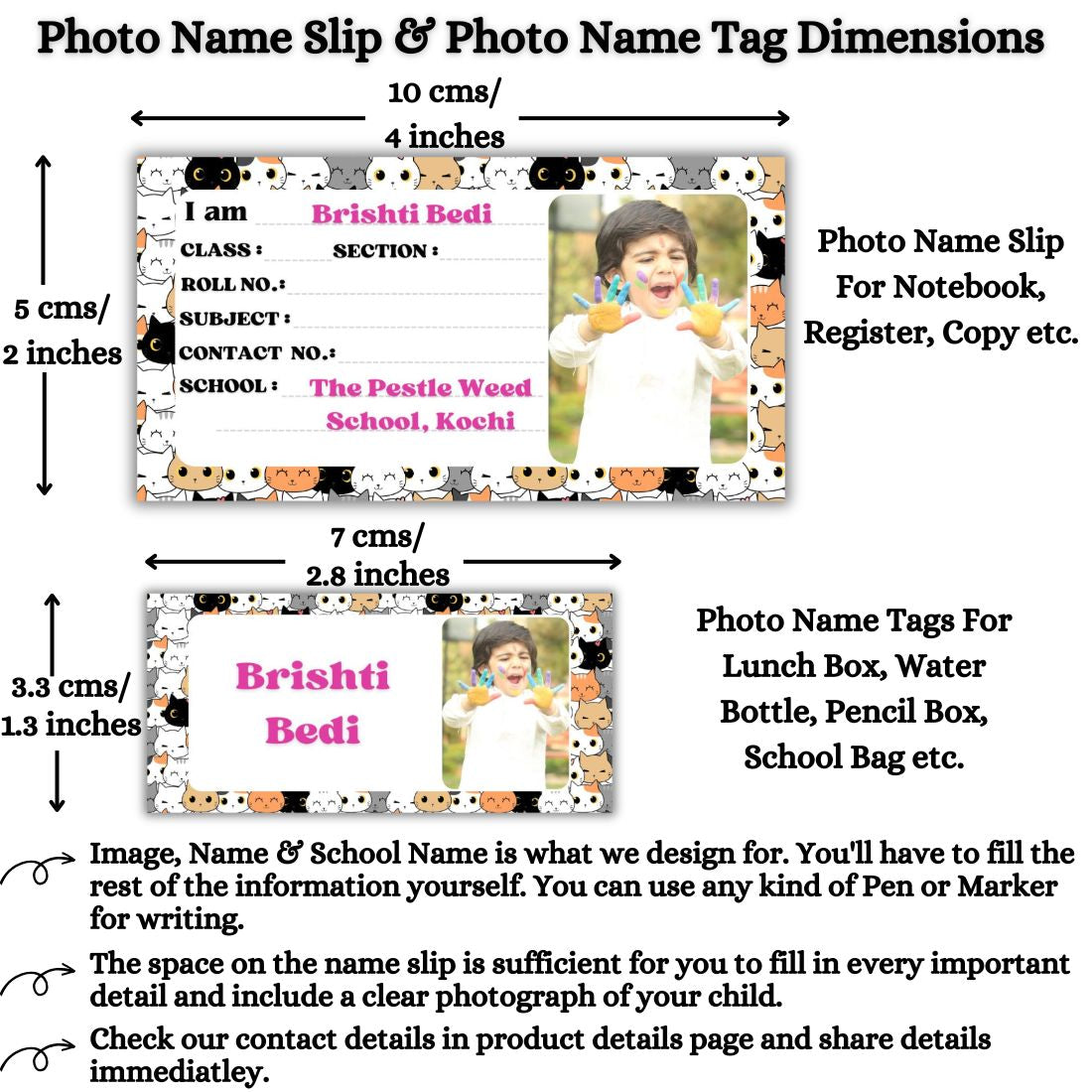 Kids Photo Name Slips & Tags | Pack of 63 | 36 Name Slips & 27 Tags