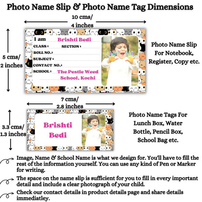 Kids Photo Name Slips & Tags | Pack of 63 | 36 Name Slips & 27 Tags