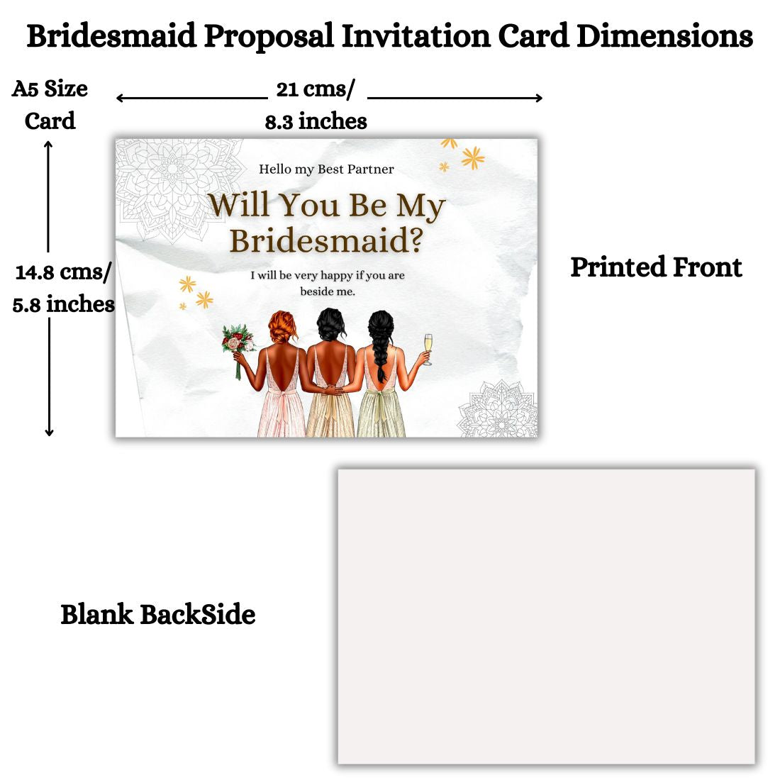 Bridesmaid Proposal Invitation Cards 5.8x8.3inch | Wedding Invite