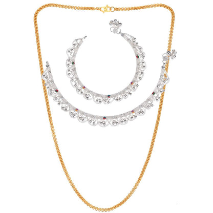 Silver Plated Anklets & 22 inch Gold Plated Chain
