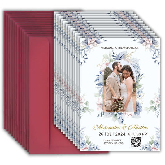 Custom Wedding Invitation Card with Couple Photo | Pack of 12 | One side Printed | Envelopes Included