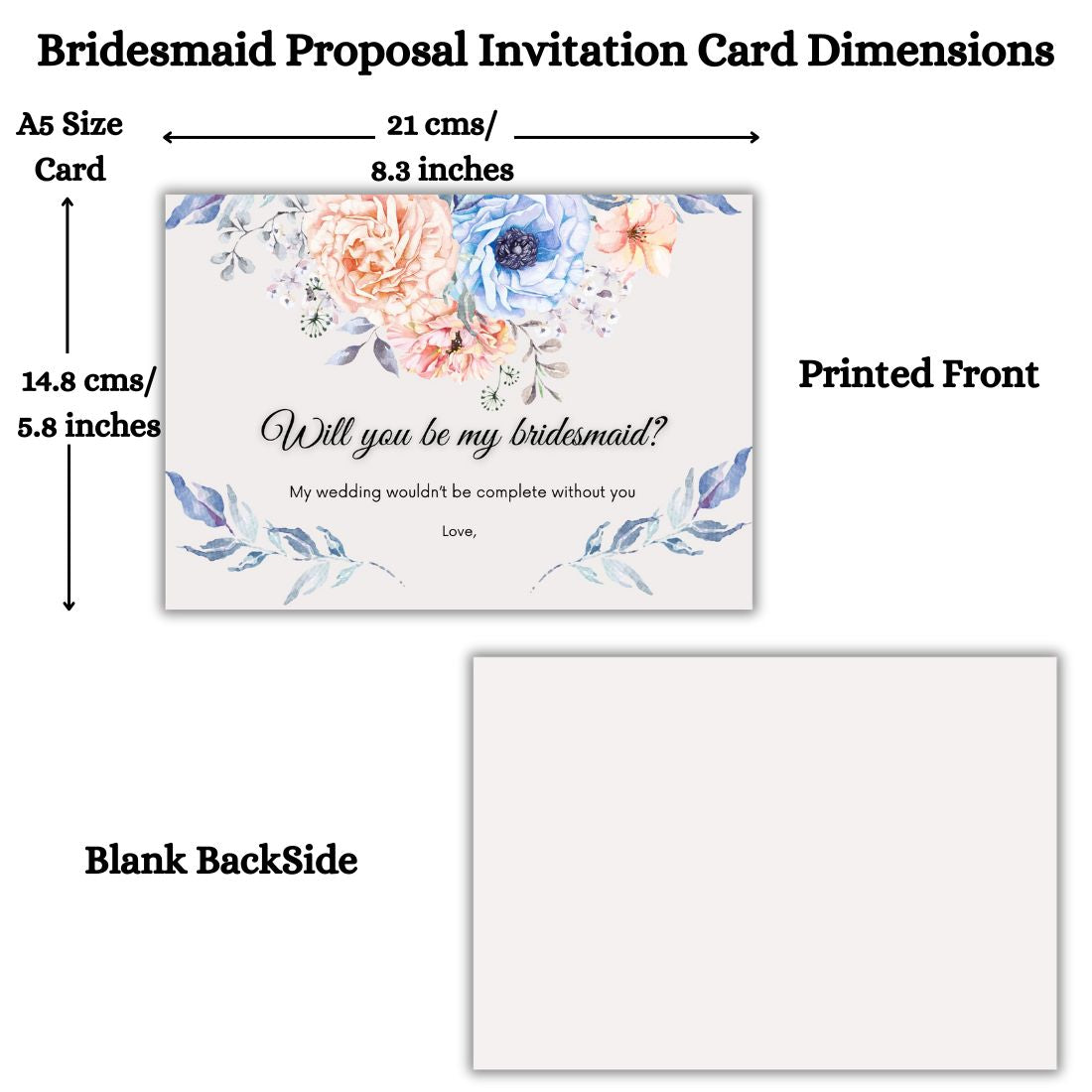 Bridesmaid Proposal Invitation Cards 5.8x8.3inch | Wedding Invite