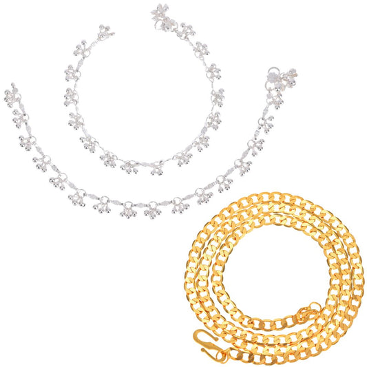 Silver Plated Anklets & 22 inch Gold Plated Chain