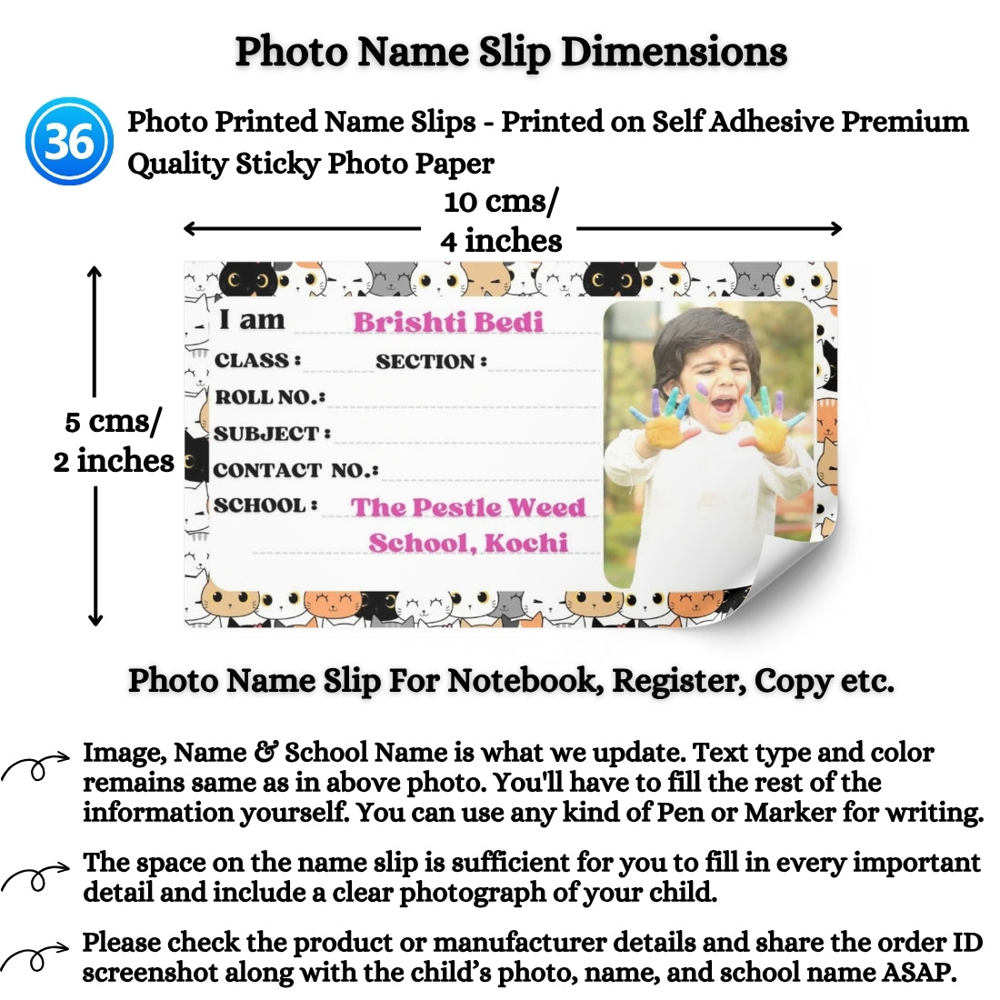 Kids Photo Name Slips Pack of 36