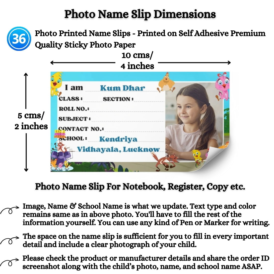 Kids Photo Name Slips Pack of 36