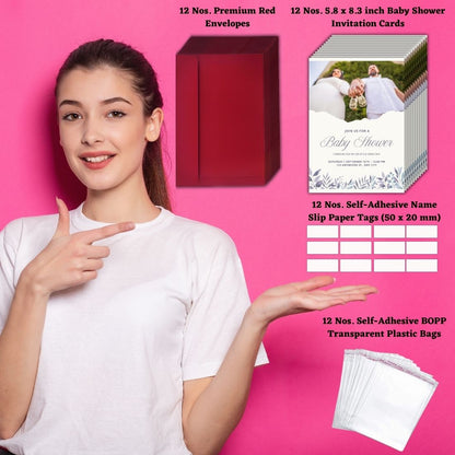 Customised Baby Shower Ceremony Photo Invitation Cards Pack of 12 with Envelopes