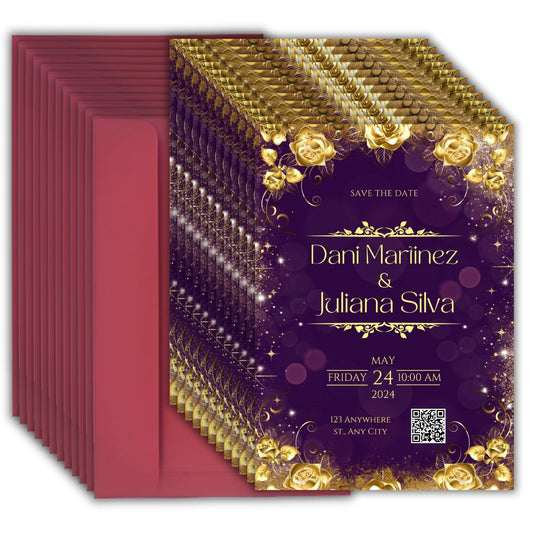 Custom Wedding Invitation Cards with Envelopes | Pack of 12 | One side Printed