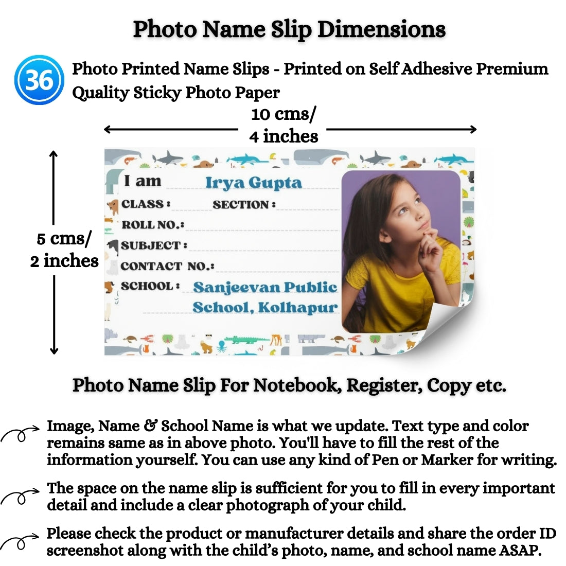 Kids Photo Name Slips Pack of 36