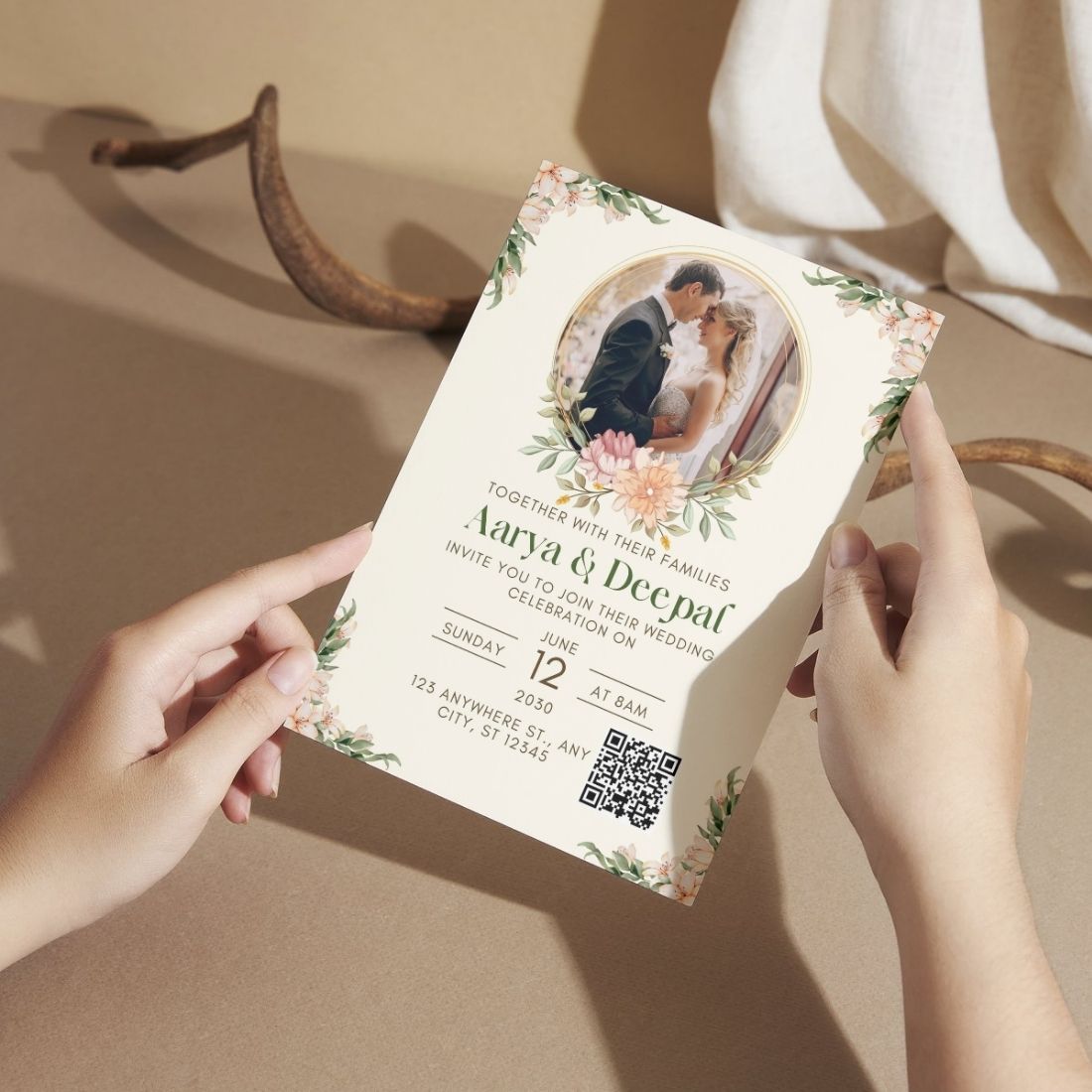 Custom Wedding Invitation Card with Couple Photo | Pack of 12 | One side Printed | Envelopes Included