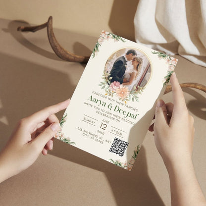 Custom Wedding Invitation Card with Couple Photo | Pack of 12 | One side Printed | Envelopes Included