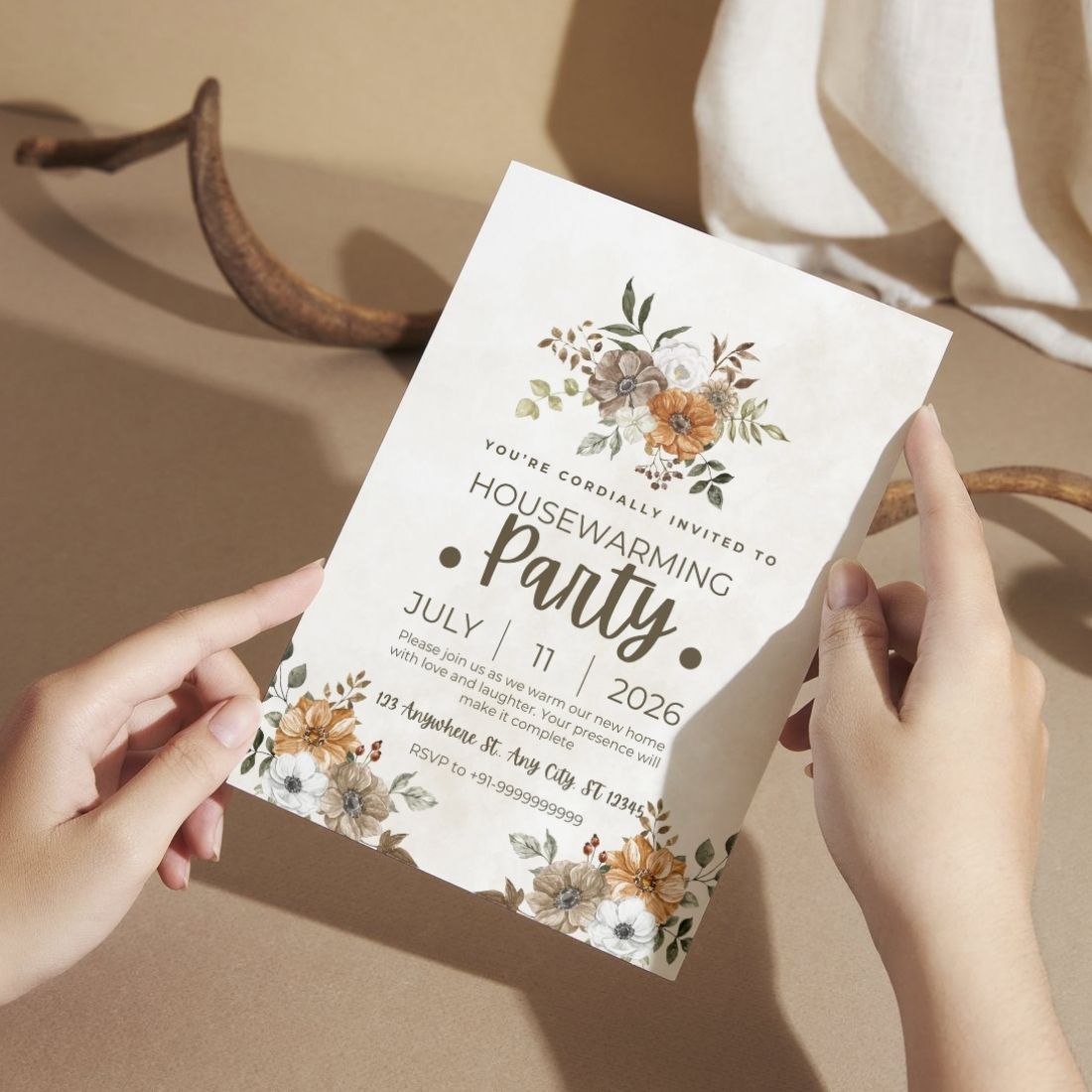 Customized Housewarming Invitation Cards, Pack of 12 Personalized 5.8x8.3 Inch with Premium Red Envelopes