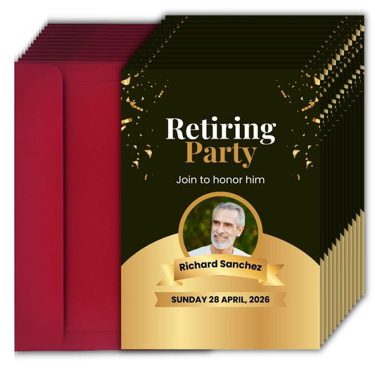Customised Retirement Farewell Party Invitation Cards with Photo Pack of 12 with Envelopes