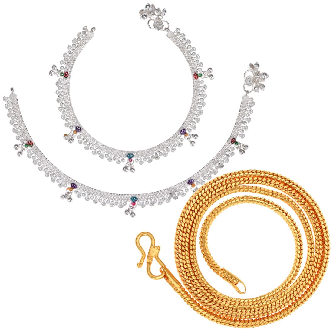 Silver Plated Anklets & 22 inch Gold Plated Chain