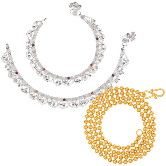 Silver Plated Anklets & 22 inch Gold Plated Chain