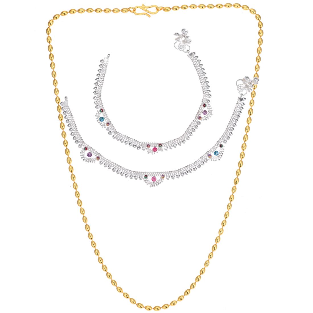 Silver Plated Anklets & 22 inch Gold Plated Chain