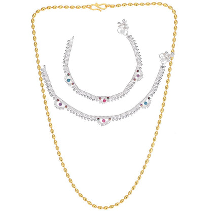 Silver Plated Anklets & 22 inch Gold Plated Chain