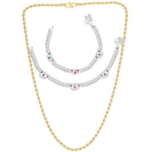 Silver Plated Anklets & 22 inch Gold Plated Chain