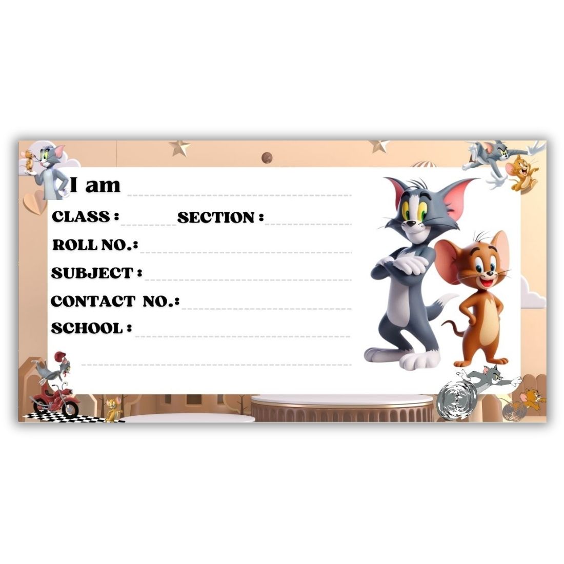 Kids Name Slips Cartoon Printed - Pack of 36 - Self Fill in