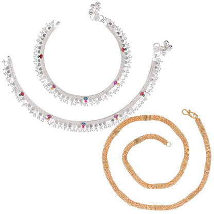 Silver Plated Anklets & 22 inch Gold Plated Chain