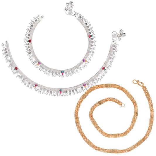 Silver Plated Anklets & 22 inch Gold Plated Chain