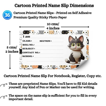 Kids Name Slips Cartoon Printed - Pack of 36 - Self Fill in