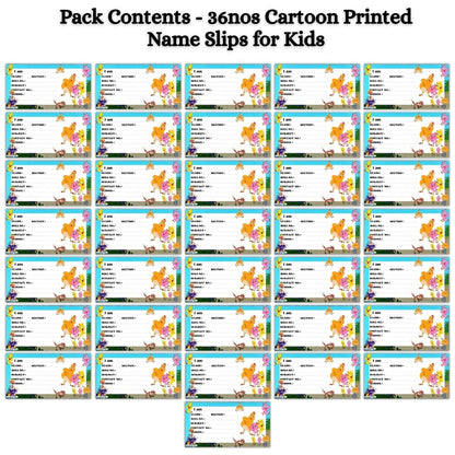Kids Name Slips Cartoon Printed - Pack of 36 - Self Fill in