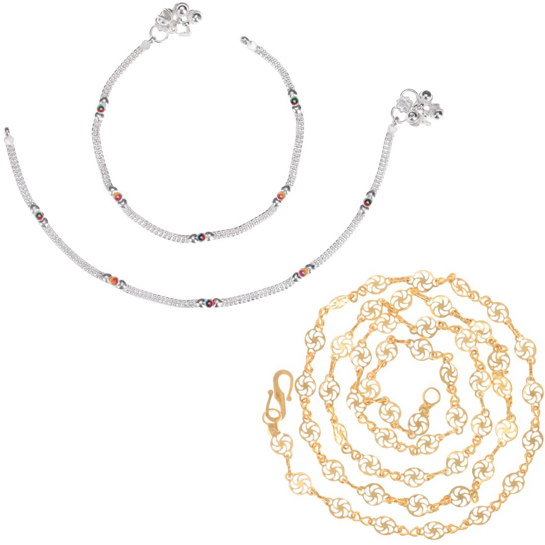 Silver Plated Anklets & 22 inch Gold Plated Chain