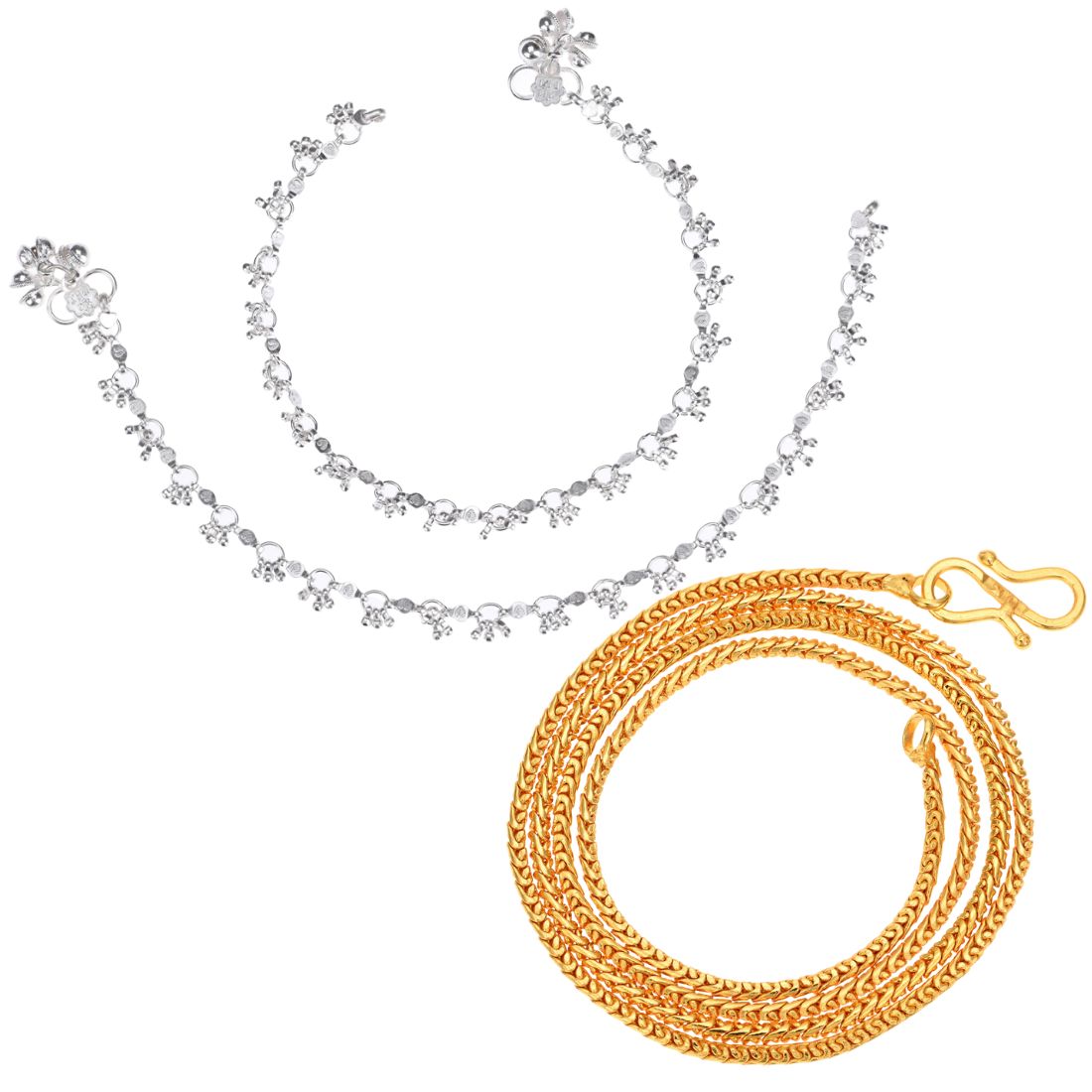 Silver Plated Anklets & 22 inch Gold Plated Chain