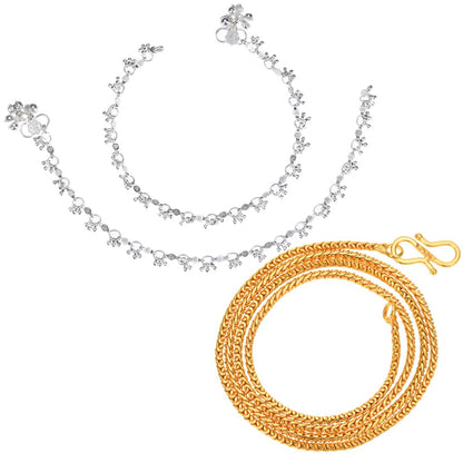 Silver Plated Anklets & 22 inch Gold Plated Chain