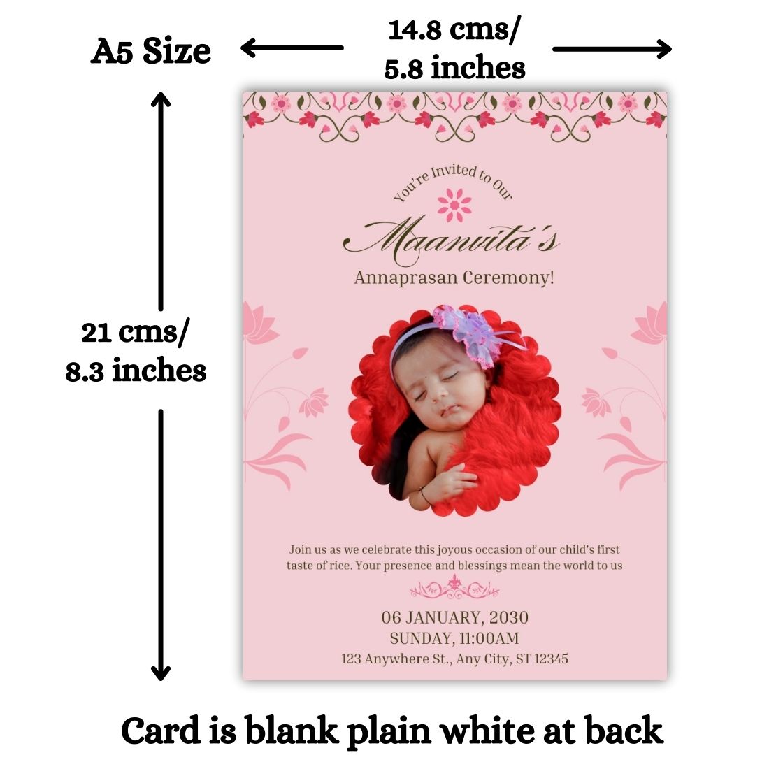 Customised Annaprashan Invitation Cards Pack of 12 , 5.8x8.3 Inch with Envelopes for Rice Ceremony