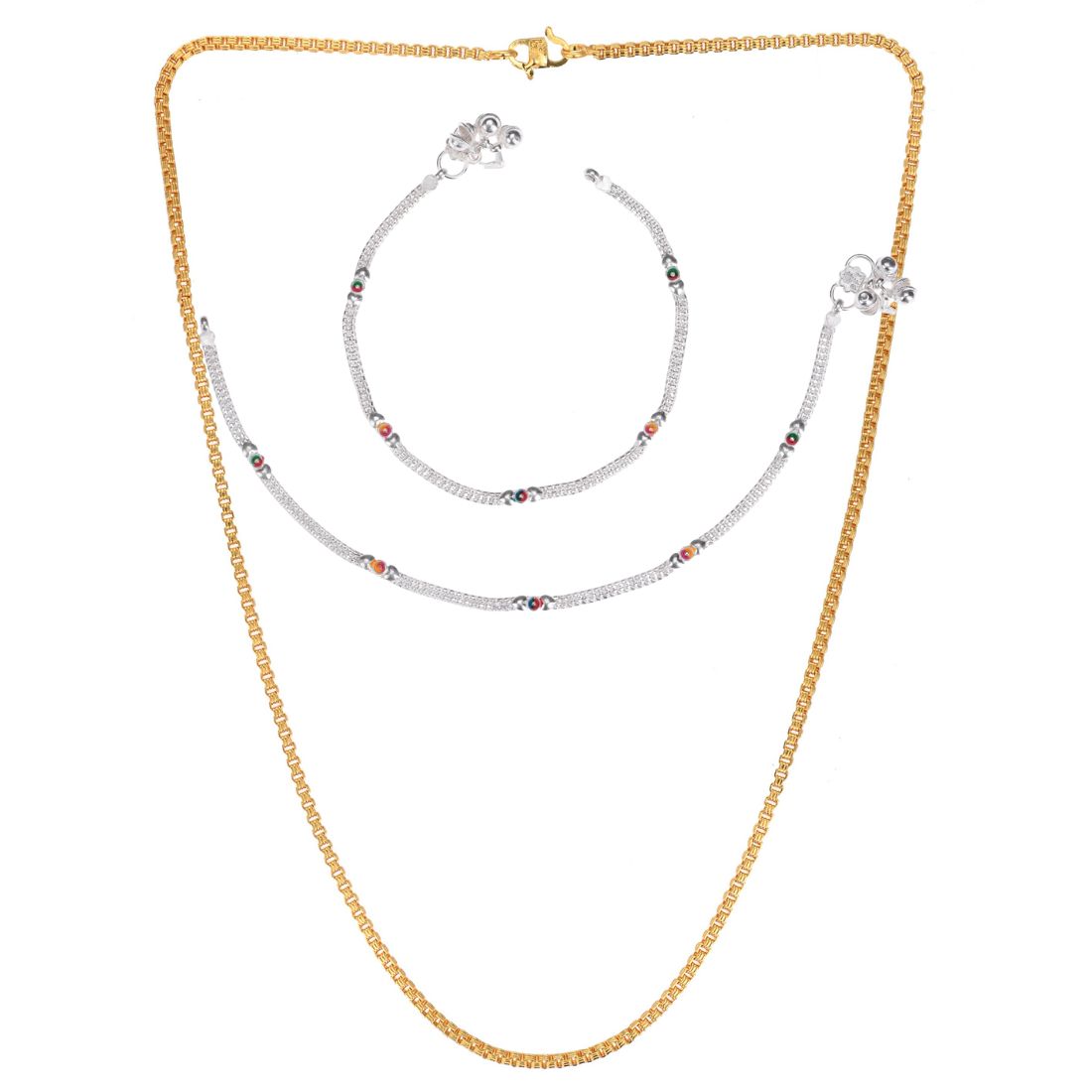 Silver Plated Anklets & 22 inch Gold Plated Chain