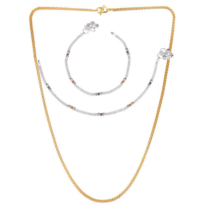 Silver Plated Anklets & 22 inch Gold Plated Chain